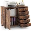 KOMFOTTEU Cassettiera Ufficio con 5 Cassetti, Schedario Portadocumenti con Ruote Universali e Ripaini Regolabili, Mobile Porta Stampante in Legno per Studio, Camera da Letto, 79x39x65 cm (Marrone)