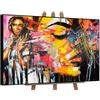 YS Quadro Ritratto Stile Street Art su Tela | Pop Art Urbana | Rosa Neon Giallo Blu | 40x60 cm Incorniciato | Soggiorno, Camera Teen, Decor Urbano Audace