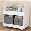 Shally Dogan Scaffale 2 Ripiani in Legno e 2 Cassetti in Tessuto, Libreria con Ruote per Bambini, Scaffalatura Portaoggetti Portatutto Versatile, Armadietto Mobile Moderno con Ruote Girevoli