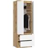 BDW Armadio a 2 ante, 2 cassetti, armadio per camera da letto, soggiorno, corridoio, 180 x 60 x 51 cm