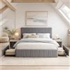 FOERPL Letto matrimoniale 160 x 200 con cassetti, letto con contenitore e testiera imbottita in tessuto di velluto, telaio per letto con cassetti in ferro, letto matrimoniale imbottito, letto con cassetto