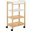 HOMCOM Carrello da Cucina a 4 Livelli in MDF e Legno di Pino con 4 Ruote Girevoli, 40x30x76 cm, Bianco e Marrone