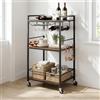 FurnitureR Carrello da bar a 3 livelli su ruote, carrello da cucina con portabottiglie e supporto per bicchieri, carrello mobile con ripiani portaoggetti, carrello industriale per bevande per bar di