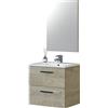 Habitdesign Mobile da bagno con 2 cassetti e specchio, modulo lavabo, modello Aruba, finitura in rovere alaska, dimensioni: 60 cm (larghezza) x 57 cm (altezza) x 45 cm (profondità)