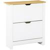 HOMCOM Scarpiera Salvaspazio Slim con 2 Ante a Ribalta, Scarpiera Ingresso con Ripiani Regolabili su 2 Livelli e Base Rialzata, Porta Scarpe per 12 Paia con Maniglia a Incavo, 72x26x80 cm, Bianco