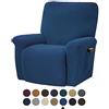 FANSU Copripoltrona Relax Reclinabile Elasticizzato, 1 Posto Tinta Unita Jacquard Copripoltrona Reclinabile Elettrica Coprisedile con Tasche, Universale Fodere per Poltrona Relax (Blu)