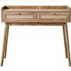 Calicosy - Consolle d'ingresso 2 Cassetti - Facciate in Rattan Naturale e Bottoni Dorati - Gambe in Legno Decor Rovere - Collezione Palmo - Soggiorno, Ingresso - L 100 x P 35 x H 85,2 cm