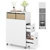 COSTWAY Mobile Bagno 50 x 19 x 72 cm, Arredo Salvaspazio con 2 Cassetti, 2 Cesti in Rattan, Ruote e Ripiani, Armadietto Stretto per Spazi Ridotti, Salotto e Cucina (Bianco)