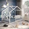 CADANI Malte Letto Casetta per Bambini 120x200 cm - Letto Montessori a Pavimento con Barriera Rimovibile, fino a 200 kg, Rete a Doghe Inclusa, Legno Massello di Pino, Bianco