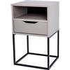 POSNORD Comodino Moderno Camera da Letto L38 x P36 x H63 cm, Tavolino Notte con Cassetto e Gambe in Metallo, Design Scandinavo, Mobiletto Contenitore Compatto, Comodino Beige