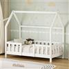 ML DESIGN modern living ML-Design Letto a Casetta per Bambini 70x140 cm con Protezione Anticaduta, Tetto e Rete a Doghe, Colore Bianco, Lettino a Terra Montessori in Legno Massello di Pino, Struttura per Cameretta