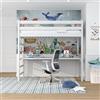 N-wood N01 Letto a Soppalco con Scrivania 80x200 cm, 100% Legno massello, Lettino per bambini e adulti, Scala universale: destra o sinistra, Struttura inclusa, Bordi arrotondati, Bianco