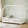 ML DESIGN modern living ML-Design Letto a Casetta per Bambini 80x160 cm, Bianco, con Protezione Anticaduta, Tetto e Rete a Doghe, Struttura Montessori in Legno Massello di Pino, Letto Singolo a Terra per Ragazzi