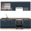Vicco Mobili da cucina Fame-Line, Blu scuro lucido/rovere dorato, 240 cm senza piano di lavoro, per l'espansione personalizzata con moduli aggiuntivi compatibili
