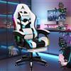 ALFORDSON Sedia Gaming Massaggiante con Luci LED,Poltrona Scrivania con Poggiapiedi,Sedia Ergonomica Gamer per Ufficio Domestico,Schienale Regolabile 90-150°,Portata 180KG, Similpelle(Bianca)