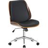 CLP Sedia da ufficio ergonomica Mitch, regolabile in altezza, girevole con scocca in legno, funzione basculante e comfort per casa e ufficio, Colore:noce/nero, Colore del telaio:cromo