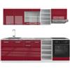 Vicco Cucina componibile R-Line, Rosso lucido/bianco, 240 cm, PL Marmo, con moduli combinabili in modo variabile e piedi regolabili in altezza