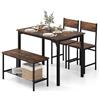 HOMASIS Set da tavolo da pranzo 4 pezzi, con 2 sedie e 1 panchina, set da pranzo industriale con struttura in metallo e scaffale di stoccaggio, set da tavolo da bar per cucina, sala da pranzo (Café)