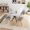 JZGORC Tavolo da Pranzo con 4 Sedie Set da Pranzo, Tavolo da Pranzo Rotondo in Legno 100 * 100 * 75 cm, 4 Sedie con Schienale Alto, Gambe in Legno di Faggio, (Marmo artificiale + Grigio)