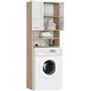 BDW Armadietto per Lavatrice, 180 x 64 x 30 cm, Lucido, per il Bagno, Sovrastruttura, Rovere Sonoma/Bianco