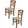 t m c s Tommychairs - Set 2 sedie modello Cross per cucina bar e sala da pranzo, robusta struttura in legno di faggio color noce chiaro e seduta rivestita in tessuto colore canapa