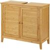 [en.casa] Mobiletto Sottolavabo in Bambù con Ante a Persiana Armadietto da Bagno Salvaspazio con Foro per Sifone Design Rustico Naturale 60 x 67 x 30 cm