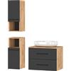 Planetmöbel Set completo di mobili da bagno Set completo di mobili da bagno 4 pezzi da 70 cm con lavabo da appoggio e 2x mobile midi, nei colori rovere oro/antracite