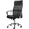 Yaheetech Sedia da Ufficio Poltroncina Ergonomica Schienale Alto Reclinabile Girevole in Rete Traspirante e Ecopelle Imbottita con Braccioli e Ruote Portata 135 kg Nera