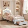 JiaOyu Letto imbottito 90 x 200 cm con luci e cassetti, lussuoso letto singolo a LED, imbottito per bambini, a forma di corona, ideale per adulti e ragazzi, senza materasso (Corona bianca, 90 x 200 cm)
