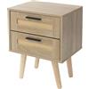 ML DESIGN modern living ML-Design Comodino con Due Cassetti 40x50,5x30 cm Aspetto Rovere Cassettiera per Letto con Frontale in Rattan Piedi in Legno Massiccio Mobiletto per Soggiorno Tavolino con Cassetto da Salotto