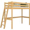 N-wood N02 Letto a Soppalco 80x190 cm, 100% Legno massello, Lettino per bambini e adulti, Scala universale: destra o sinistra, Struttura inclusa, Bordi arrotondati, Pino naturale