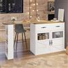 Moimhear Tavolo da bar allungabile girevole, tavolo da bar mobile, tavolo da cucina, tavolo da bistro, credenza con ripiani (bianco+legno)
