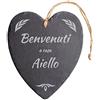 Casa Vivente Tavoletta a Cuore in Ardesia Naturale con Incisione Personalizzabile per Famiglie, Benvenuti a Casa…, Nastro di Juta Incluso, Articoli Decorativi in Stile Shabby Chic