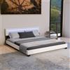 Juskys letto imbottito Paris da 180x200 cm - Struttura letto con illuminazione LED, rete a doghe e testata - Legno e similpelle - Bianco - Letto matrimoniale