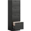 HOMCOM Cassettiera Portadocumenti a 4 Cassetti con Binario Regolabile, 2 Chiavi e 2 Serrature, Mobiletto da Ufficio in MDF Adatto a Cartelle di Formato A4 e Formato Lettera, 40x40x131 cm, Nero