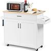 KOMFOTTEU Carrello da Cucina Ausiliario, Carrello di Servizio con Cassetto e Ripiano Regolabile, Isola da Cucina da Sala da Pranzo con Ruote Universali con Freni, in Legno, 116 x 40 x 85 cm, Bianco