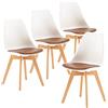 EGGREE Set di 4 Sedie Sala da Pranzo con Gambe in Faggio Massiccio Sedie Cucina Ufficio Imbottita in Pelle PU Moderne Design, Bianco - Marrone PU Cuscino