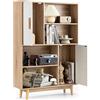 GYMAX Libreria di Legno a 4 Livelli, 80X24X120CM, Mobile di Stoccaggio, 4 Scaffali Aperte e 2 Armadietti, Mobiletto Portaoggetti, Gambe in Legno di Gomma, Dispositivo Antiribaltamento (Naturale)