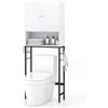 RELAX4LIFE Mobile Bagno sopra WC/Lavatrice, Scaffale Bagno in Bambù con 2 Porte e Mensola Aoerta, Mobiletto Bagno Portaoggetti Salvaspazio, 63 x 23 x 165,5cm (Bianco)