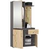 BDW Entro Set di guardaroba da ingresso con armadio a specchio, 95 x 183 x 35 cm, scarpiera, appendiabiti, sala, (Grigio/rovere (artisan))