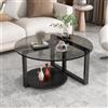 JDPYURV Tavolino Rotondo Moderno Da Salotto Con Piano In Vetro Temperato E Struttura In Ferro, Piattaforma Aperta A Doppio Livello Tavolino, Per Soggiorno Cucina(B,70 * 45cm/27.5 * 17.7in)
