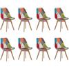 HJhomeheart Set di 8 Sedie da Pranzo in Tessuto Patchwork con Gambe in Legno Massello, Sedie da Pranzo Imbottite per Sala da Pranzo, Soggiorno, Cucina (Rosso-Nuovo)