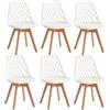 JZGORC Set di 6 Sedie da Sala da Pranzo, Sedia da Cucina con Schienale in Rete Cava e Gambe in Legno di Faggio, Sedia da Soggiorno con Cuscino Morbido in Pelle PU - Bianco