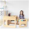 Pekiedo Tavolino Sedia Montessori Salvaspazio in Legno Betulla per Bambini, Giochi Educativi Montessoriani Studio Cameretta Banco Scuola