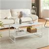 [en.casa] Tavolino da Salotto Tavolino Basso in Acciaio Tavolino da Caffè per Soggiorno Tavolino Centrale con Piani di Appoggio Ripiano Reticolato 102 x 43 x 46 cm Bianco opaco