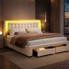 BLSYHDH Letto da 140 x 190 con doghe, letto matrimoniale per 2 persone con contenitore letto, tronco, legno con testiera imbottita (Beige+velluto, 140 x 190)