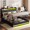 FAAMEPBO Letto imbottito 140x200 con Contenitore idraulico, Letto matrimoniale, Funzionale con testiera, Struttura letto con rete a doghe, PU, Senza materasso