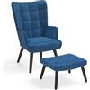 IDMarket - ANIA Poltrona scandinava con poggiapiedi in velluto blu