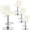 Yaheetech Set di 4 Sgabelli da Bar Moderni Design Alti con Schienale in Simipelle Sedie da Cucina Altezza Regolabile Poggiapiedi Girevole Sala da Pranzo Bianco