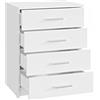 MATKAM Cassettiera Bodo 4S in stile moderno, L60 x A75 x P35 cm, pannello di legno laminato, con pannello posteriore, 4 cassetti, ciascuno con maniglia allungata per l'apertura (bianco)